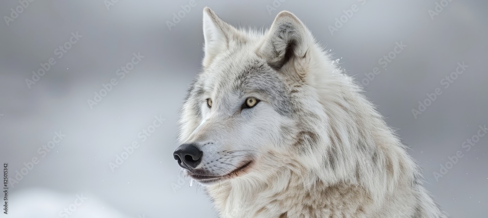 Majestic white wolf gracefully wandering through a serene and snow covered landscape Majestic white wolf gracefully wandering through a serene and snow covered landscape