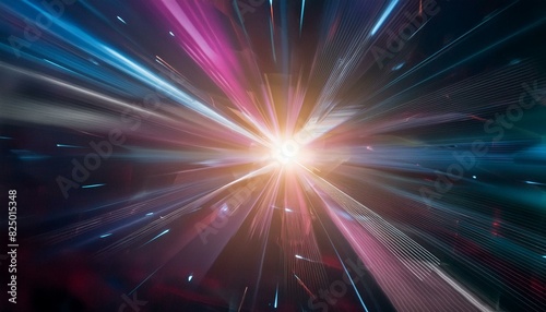 Abstract background with neon glows and a central hyperlight flare. Modern background with pink, blue, purple colors 