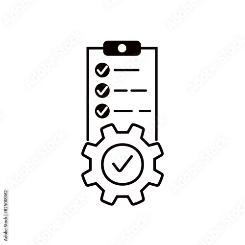 technical project icon with gear on document. flat linear trend modern logotype graphic stroke design isolated on white. concept of simple content