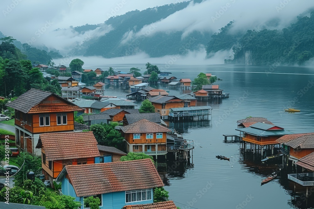 Naklejka premium Houses Floating on Water