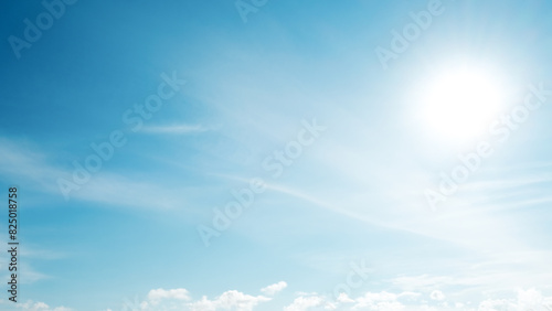 Soft sunlight in morning time with white clouds on clear sky background, Good weather day