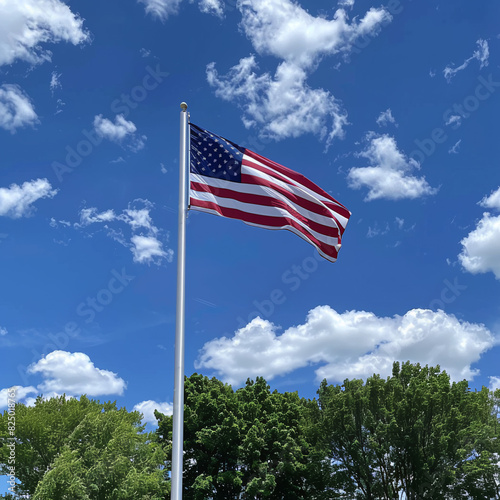 USA flag on a pole fluttering in the wind