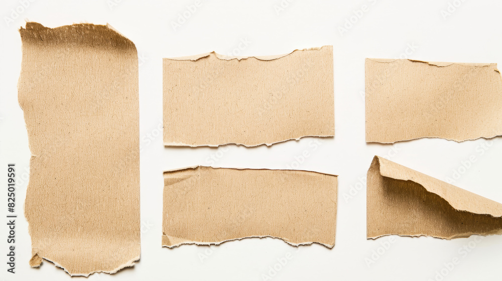 Fototapeta premium Torn pieces of craft paper on a white background 