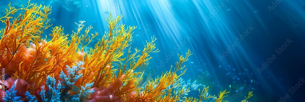 painting of a coral reef with seaweed and other corals in the water painting of a coral reef with seaweed and other corals in the water