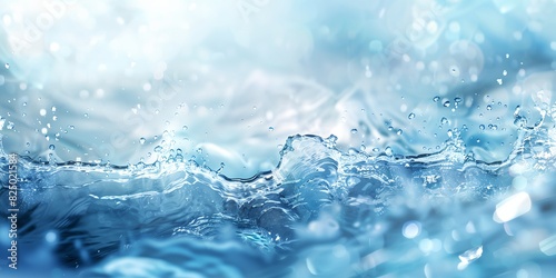 a blue water wave with bubbles and bubbles on it s surface  with a light blue background and a white sky
