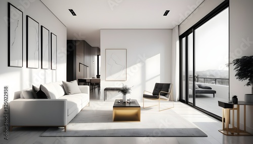 white and gold theme interior modern minimalism photo realism