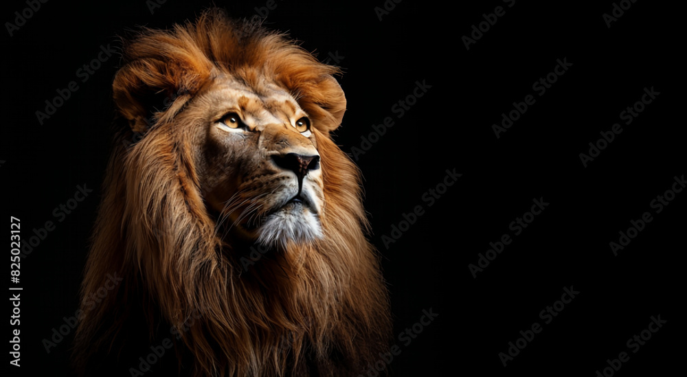 Portrait of a lion on a black background, close-up.Generative AI