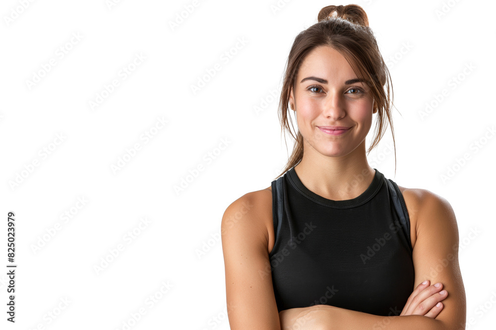 Young Woman in Black Sportswear with Arms Crossed Young Woman in Black Sportswear with Arms Crossed