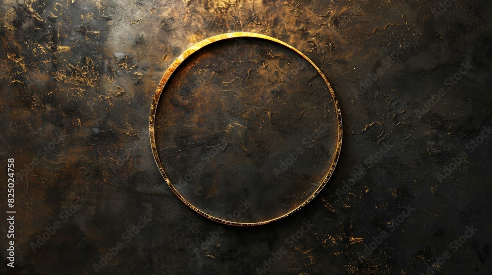 A golden ring on a dark brown background.