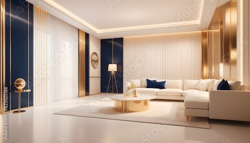 white and gold theme interior modern minimalism photo realism