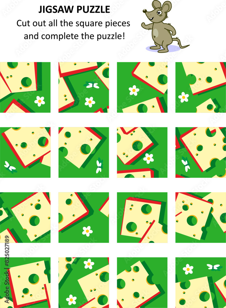 Cheese slices jigsaw puzzle. Print and cut out all the pieces to complete the puzzle.
