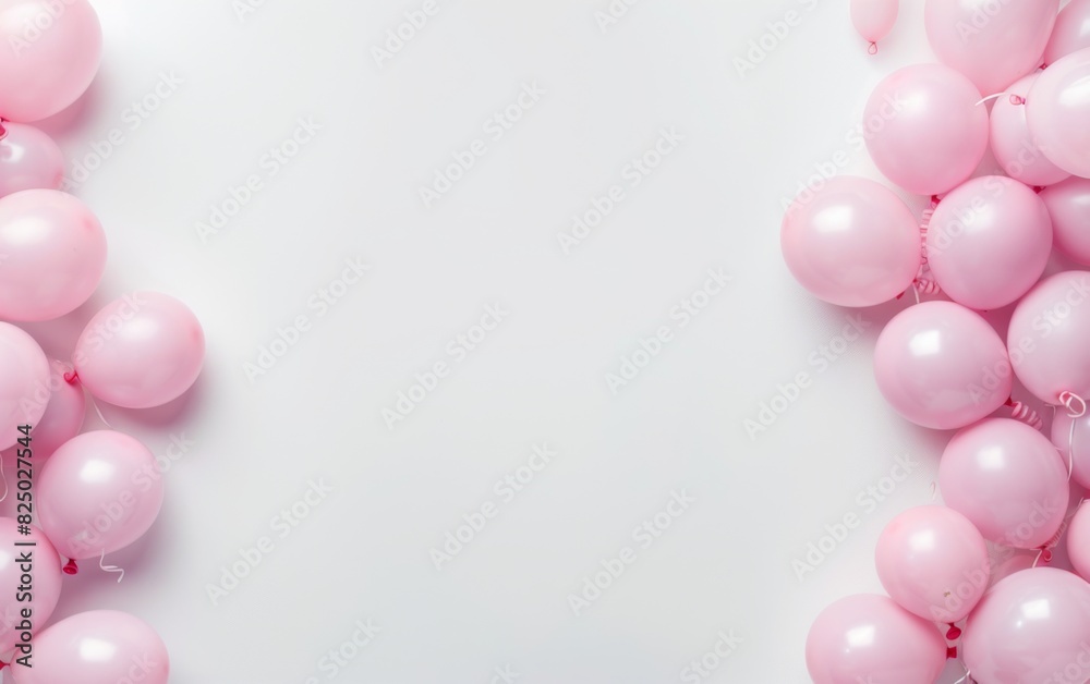Light Pink Balloon Border on the Right Side Against a White Background. Elegant Web Banner Design with Ample Copy Space in the Middle for Celebratory Themes.

