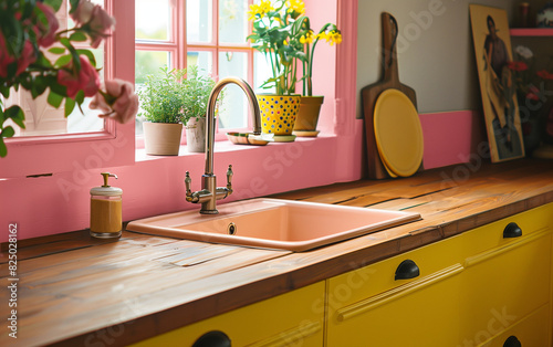 Kitchen Interior  Wooden Countertop with Sink