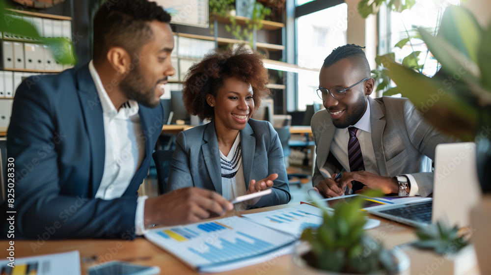 Multiracial Couple Meeting Financial Advisor in Sleek Office Setting Multiracial Couple Meeting Financial Advisor in Sleek Office Setting