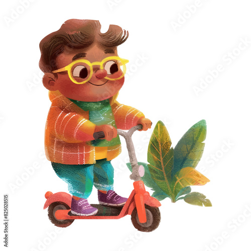 Cute man riding scooter watercolor  (20)