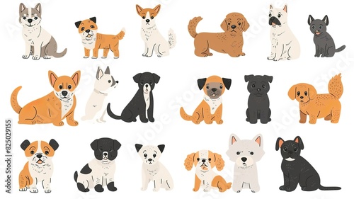 lots of cute puppies, different, for stickers. Generated by AI