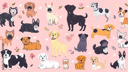 lots of cute puppies, different, for stickers. Generated by AI