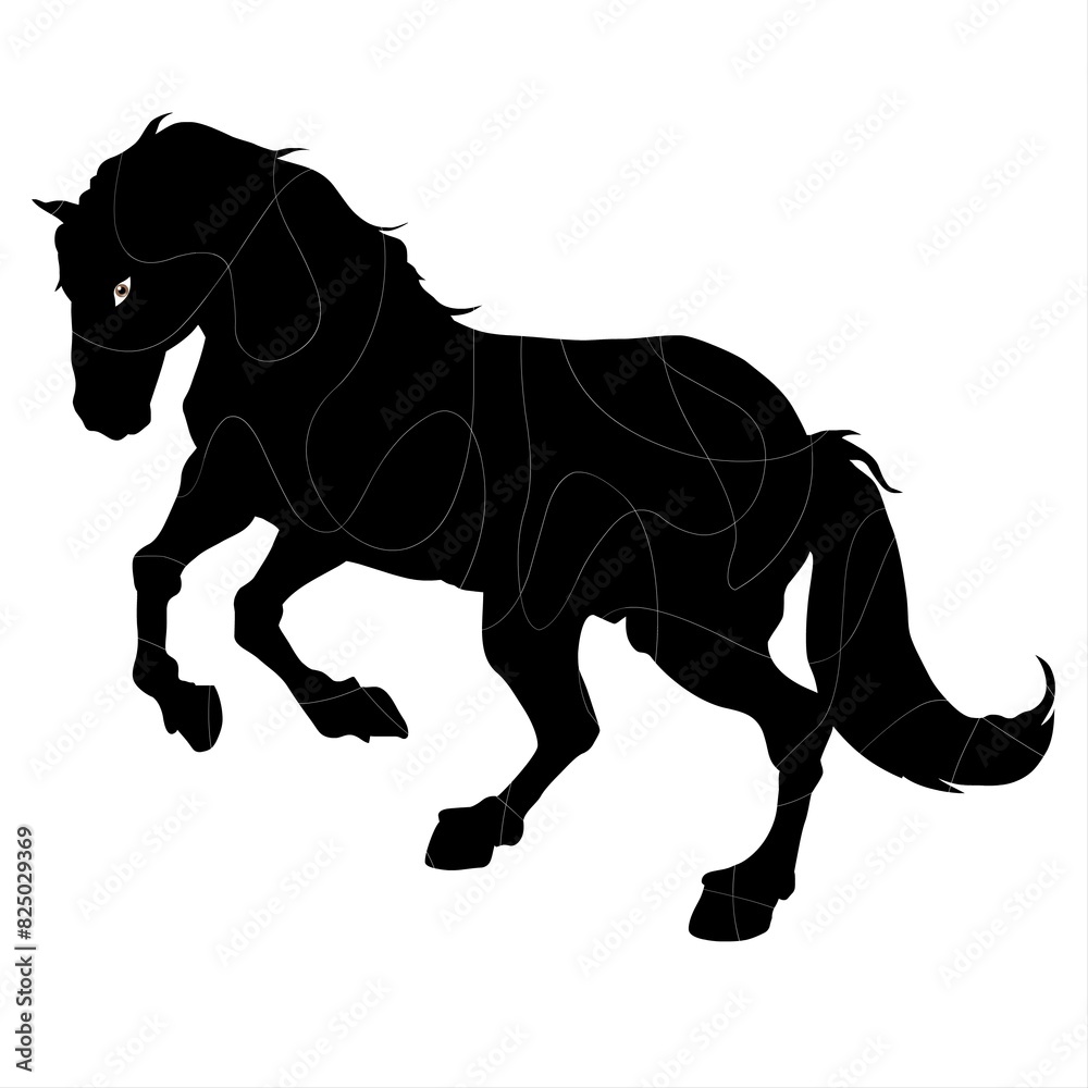 A silhouette of a horse is depicted in a dynamic stance against a white background, with swirling lines adding a decorative touch. The horse's powerful form is accentuated by the contrast. A silhouette of a horse is depicted in a dynamic stance against a white background, with swirling lines adding a decorative touch. The horse's powerful form is accentuated by the contrast.