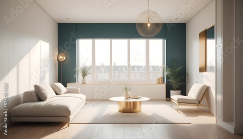 white and gold theme interior modern minimalism photo realism