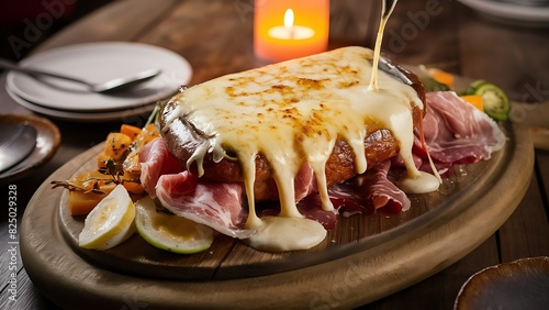 A mouth-watering food photograph showcasing a raclette dish