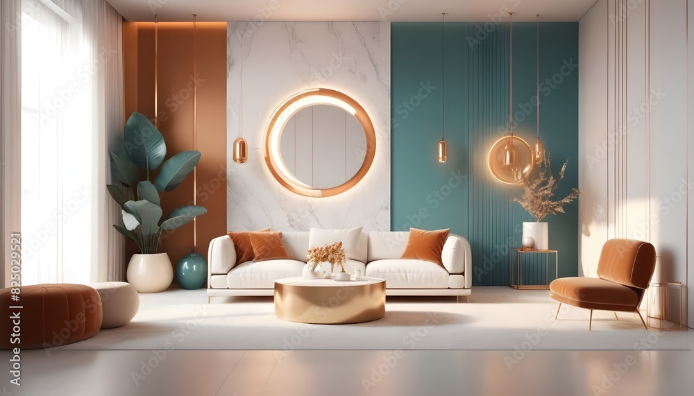 Obraz premium white and gold theme interior modern minimalism photo realism