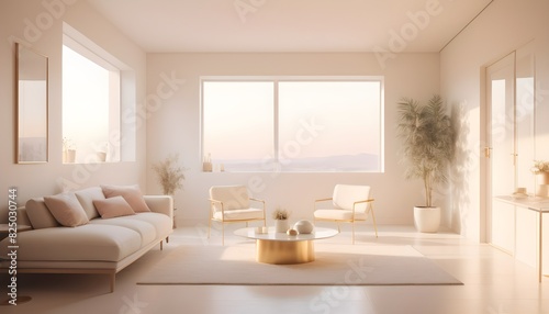 white and gold theme interior modern minimalism photo realism