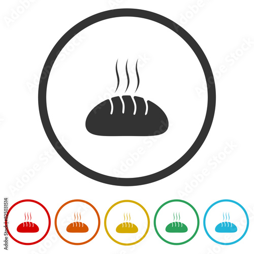 Bread icon. Set icons in color circle buttons