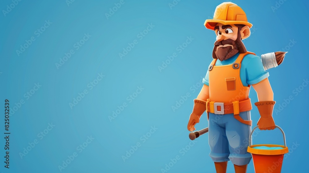 Professional painter with a paintbrush and bucket of paint, modern illustration Professional painter with a paintbrush and bucket of paint, modern illustration