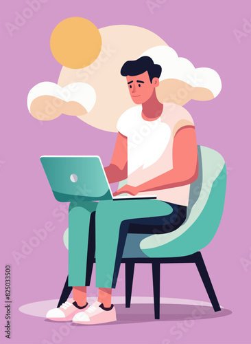 Man is working at his laptop. Remote Worker