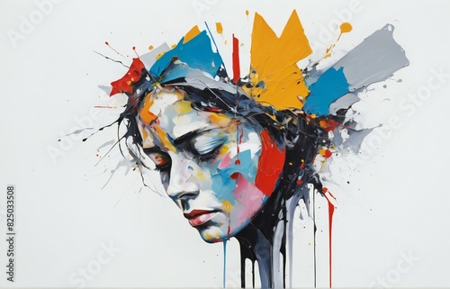 abstract painting of a stressed person on a white background