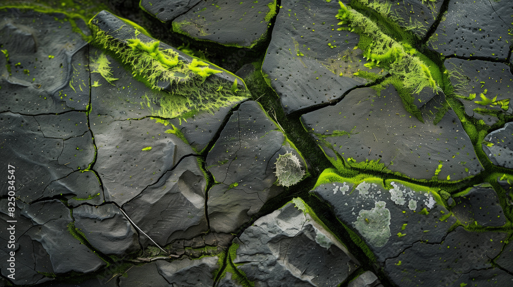 Gray cracked stone texture with veins and grass Gray cracked stone texture with veins and grass
