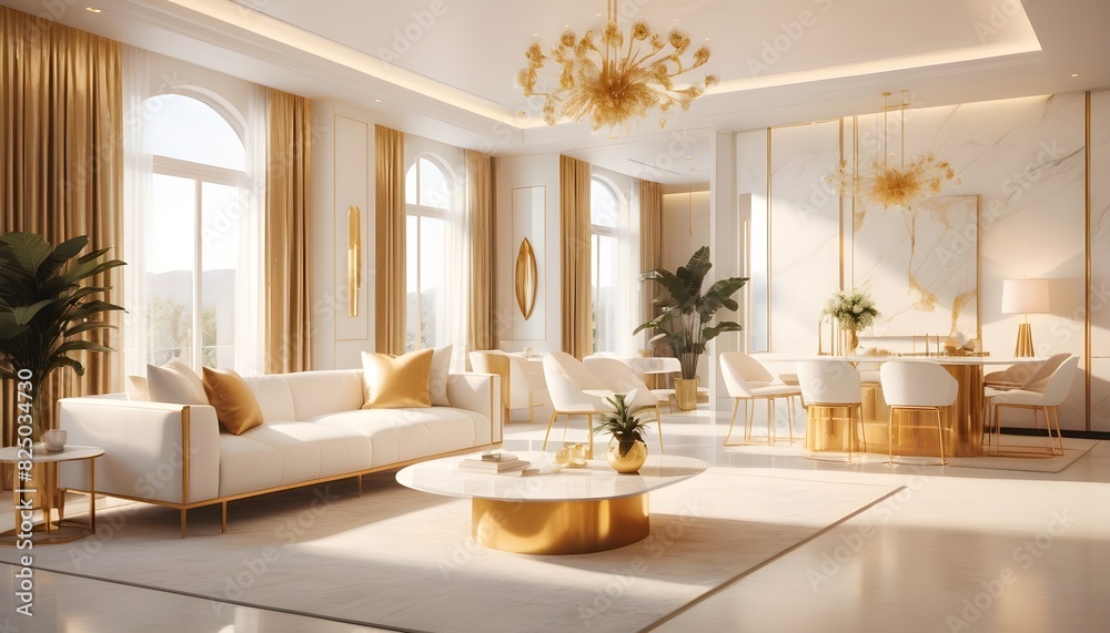 white and gold theme interior modern minimalism photo realism white and gold theme interior modern minimalism photo realism