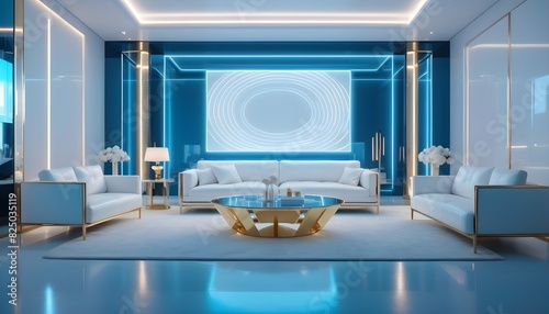 white and gold theme interior modern minimalism photo realism