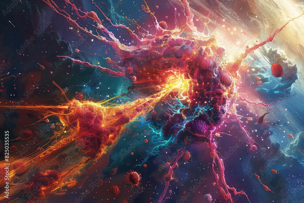 Fantasy depiction of a pancreas under siege by dark forces, Fantasy, Vivid Colors, Illustration, Showcasing the battle against diabetes Fantasy depiction of a pancreas under siege by dark forces, Fantasy, Vivid Colors, Illustration, Showcasing the battle against diabetes