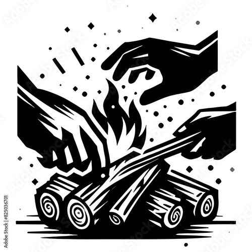 campfire engraving black and white outline bonfire clipart drawing vector