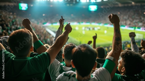 Green-Hued Stadium Spectators: A Vibrant Gathering of Soccer Fans!