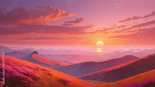lanscape pink sunrice on sun set background