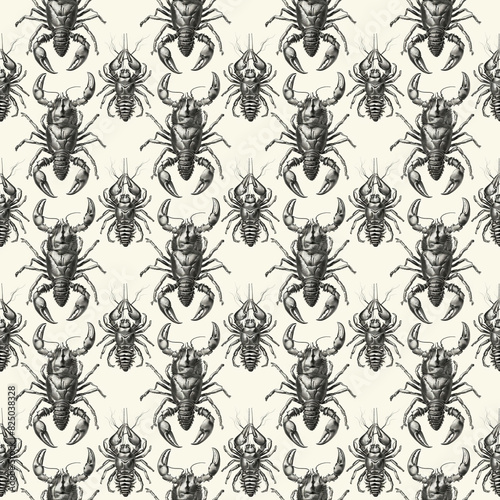 Scorpion pattern black and white seamless background photo