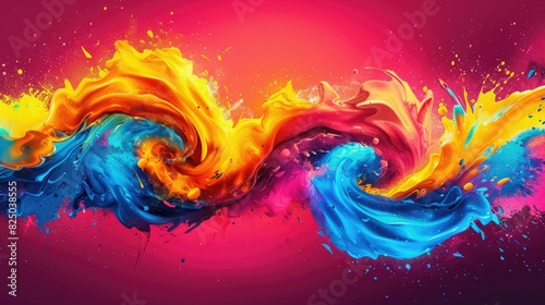 Vibrant abstract painting showcasing a dynamic blend of bright colors and swirling patterns on a fiery red background, exuding energy and creativity.
