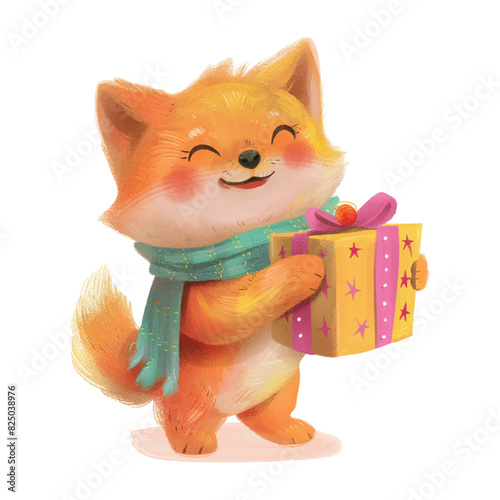Cute shiba inu dog holding gift box white background (11)
