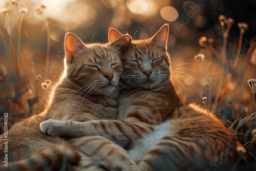 Cople of nice red cats holding each other. Fine concept for celebrating Cheer up the Lonely Day 1th July