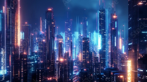 A futuristic metropolis at night  with AI-controlled lighting systems creating mesmerizing patterns and colors across the skyline. 32k  full ultra HD  high resolution