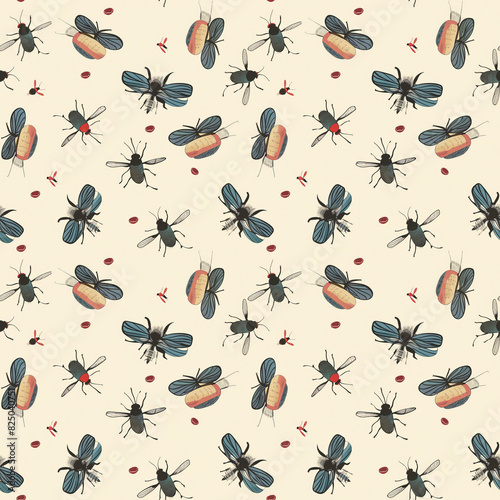Colorful fly illustration seamless pattern