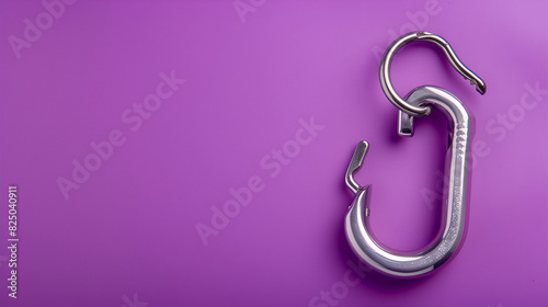 One carabiner for montaineering and climbing on a purple background, generative ai photo