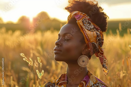 serene portrait of freespirited african woman in sunset fields empowering lifestyle photography