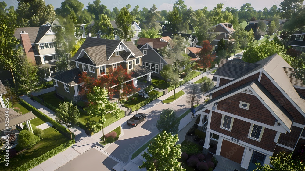 Design a top-down perspective of a craftsman-style home in a suburban neighborhood