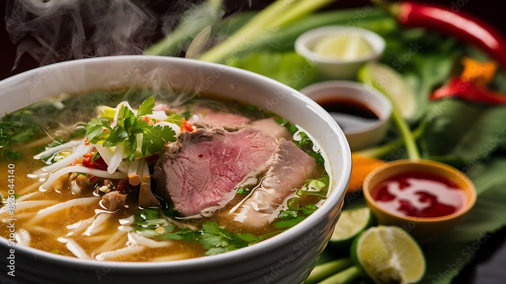 A mouth-watering food photography of a traditional Vietnamese Pho dish A mouth-watering food photography of a traditional Vietnamese Pho dish