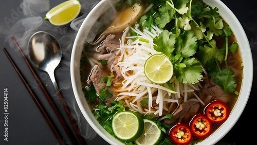 A mouth-watering food photography of a traditional Vietnamese Pho dish