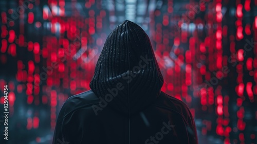 Wallpaper Mural Mysterious hacker in a black hoodie, network cables and digital locks in the background Torontodigital.ca