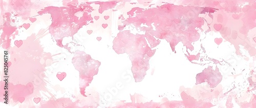 Delicate Doodle World Map with Pink Ribbon and Heart Shapes Highlighting Breast Cancer Awareness Across the Globe